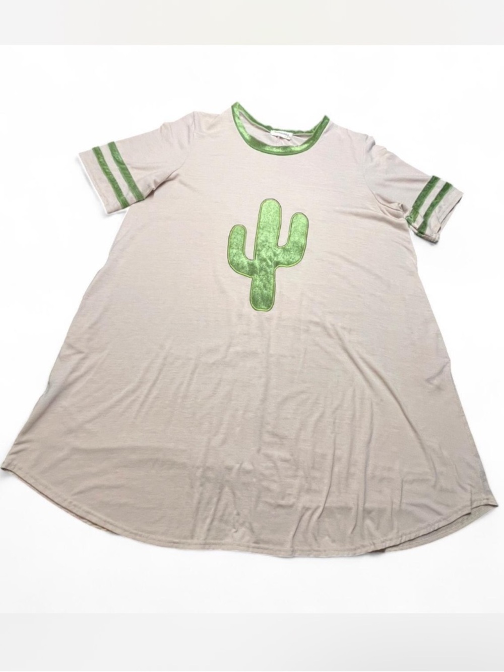 Southern Stitch Green + cream cactus dress, L